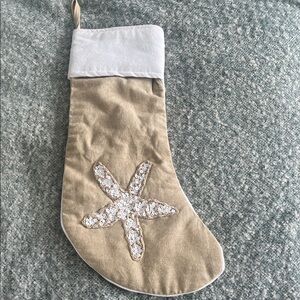 Starfish Tan and White Christmas Holiday Stocking. Cotton